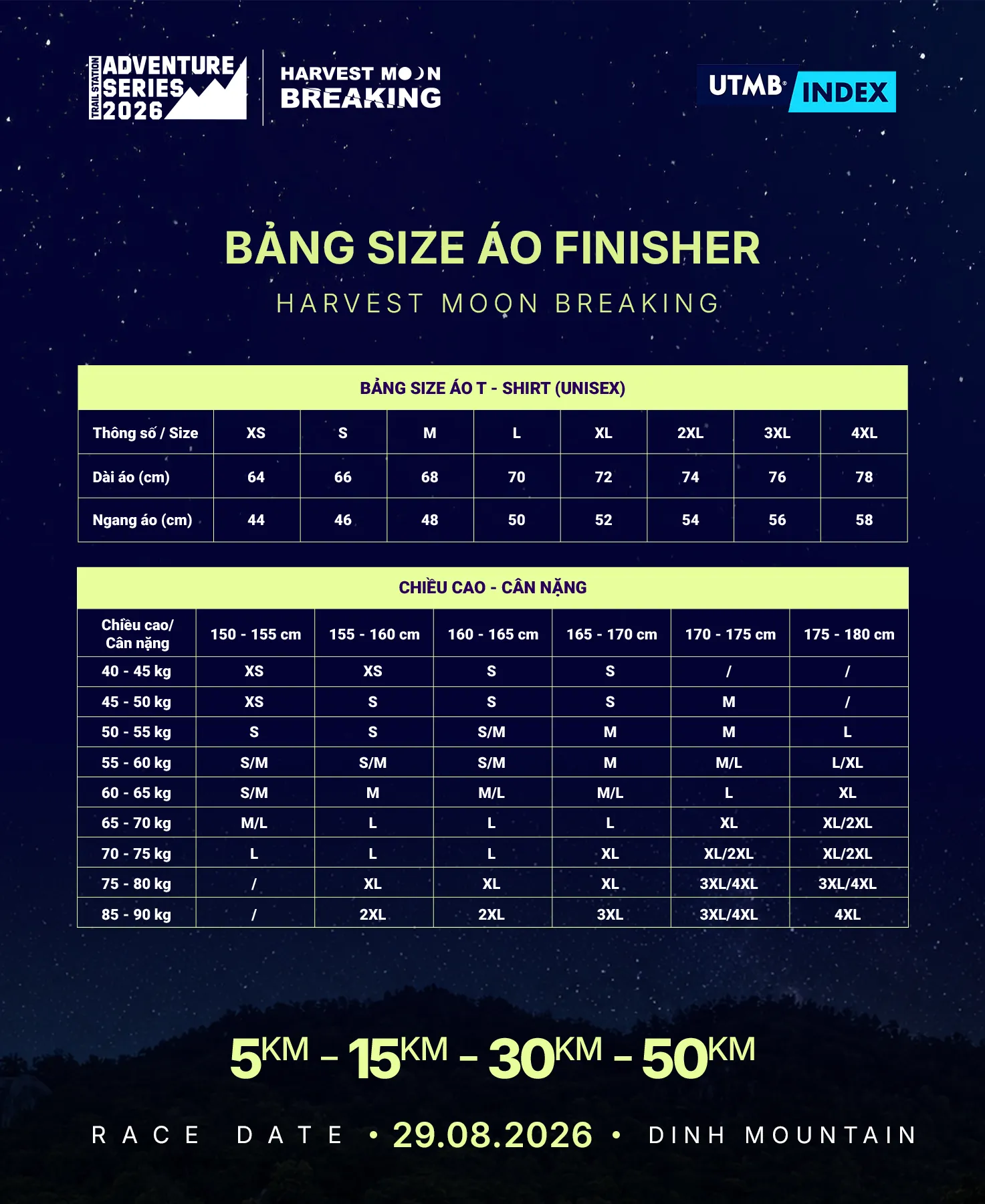 Bảng size áo finisher Harvest Moon Breaking 2026