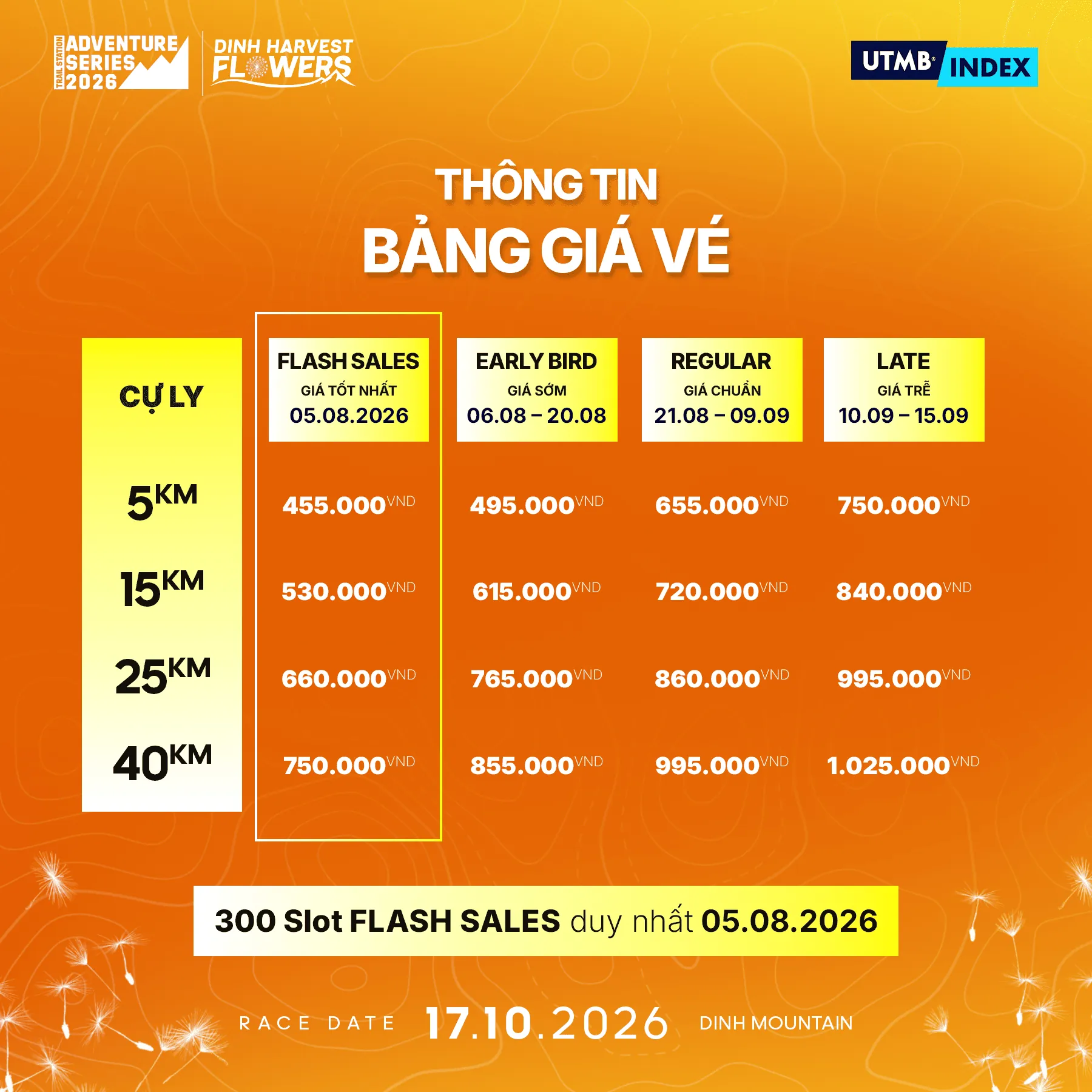 Bảng giá vé Dinh Harvest Flowers 2026