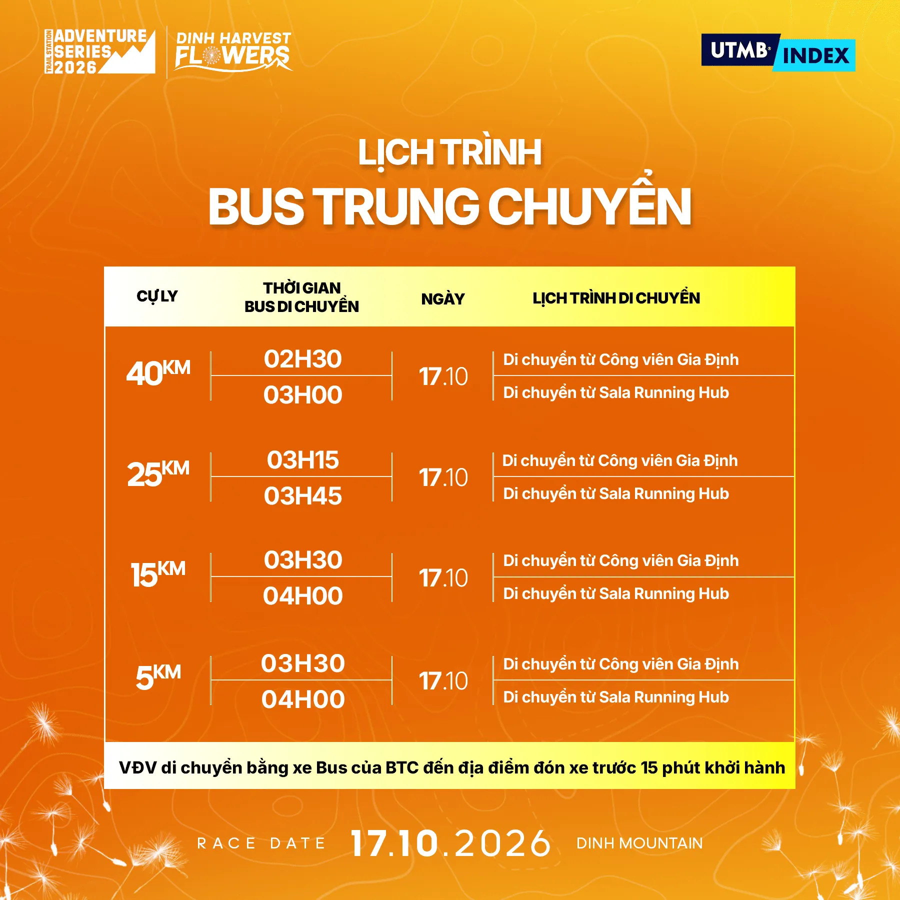 Lịch trình xe bus trung chuyển Dinh Harvest Flowers 2026