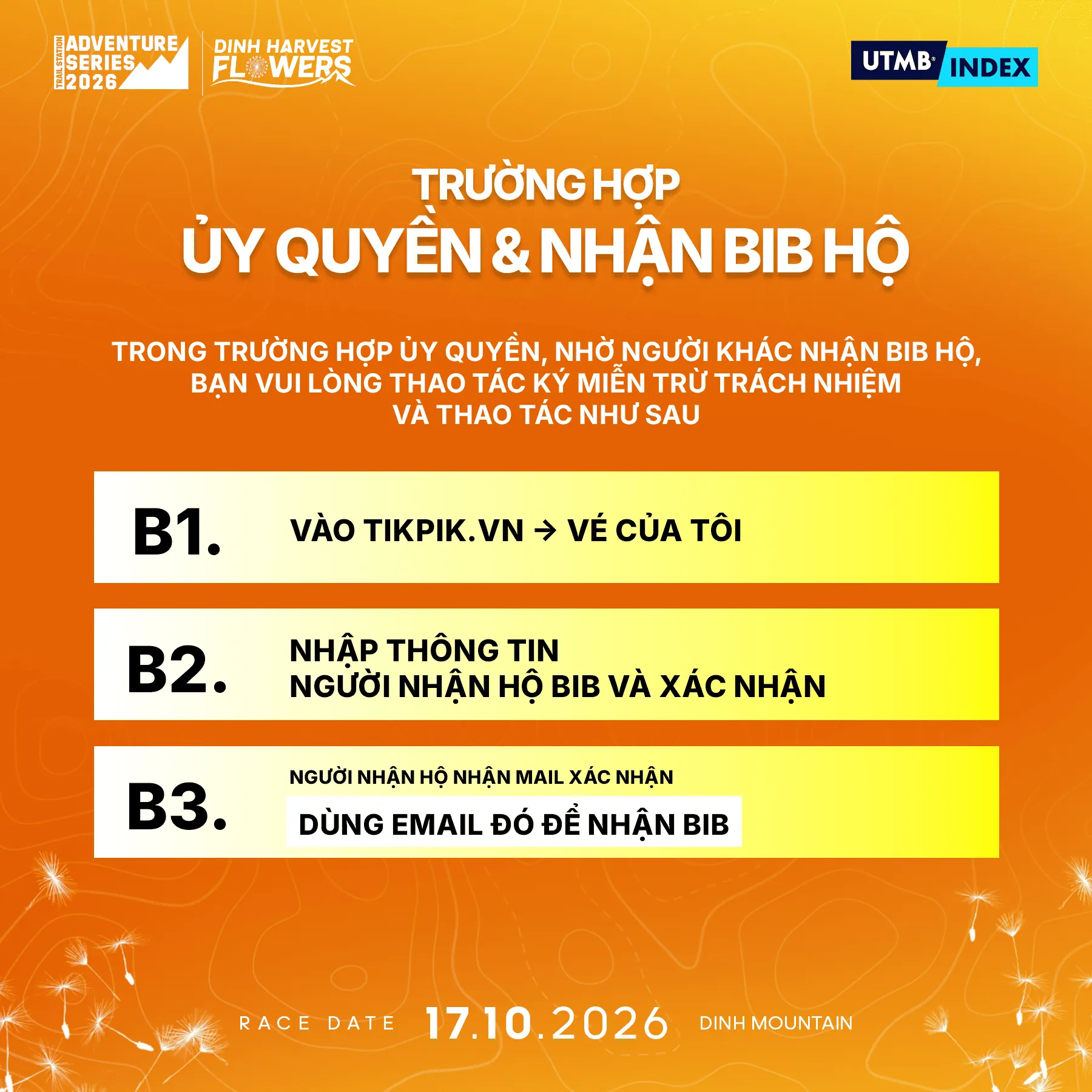 Quy định ủy quyền nhận BIB hộ Dinh Harvest Flowers 2026