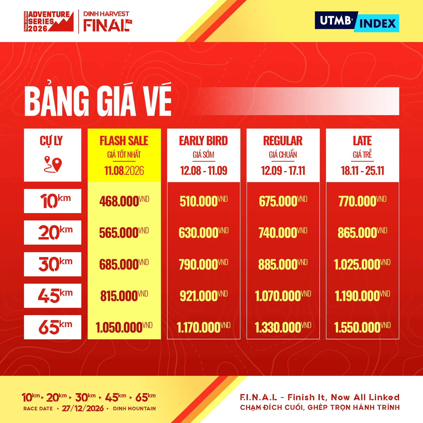 Bảng giá vé Dinh Harvest Final 2026