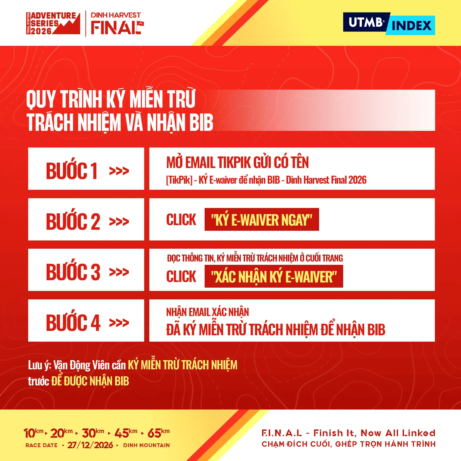 Quy trình ký miễn trừ trách nhiệm và nhận BIB Dinh Harvest Final 2026
