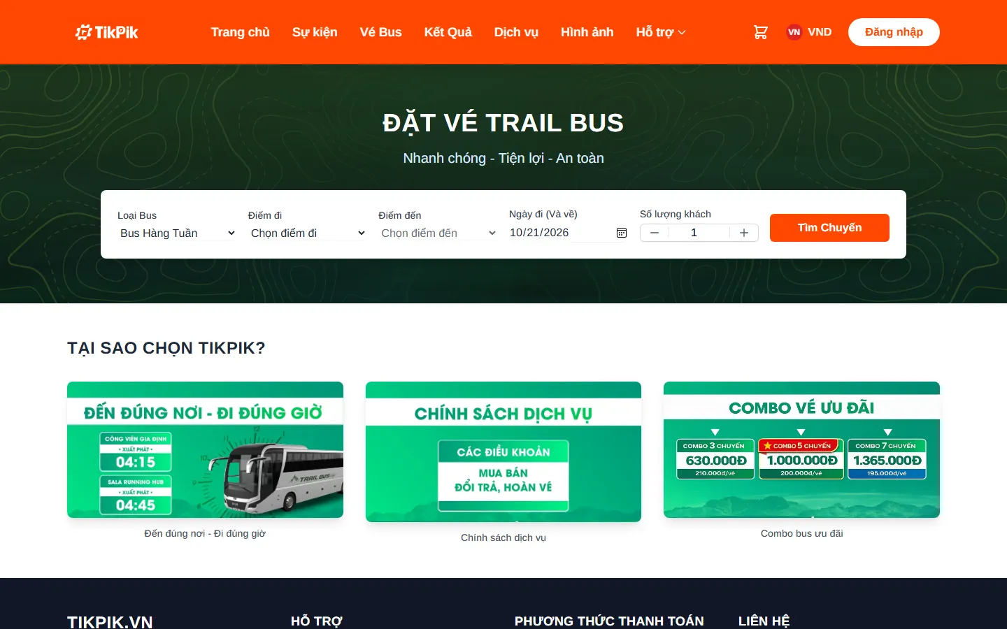 H&igrave;nh 6. Trang đặt v&eacute; xe đưa đ&oacute;n (V&eacute; Bus)